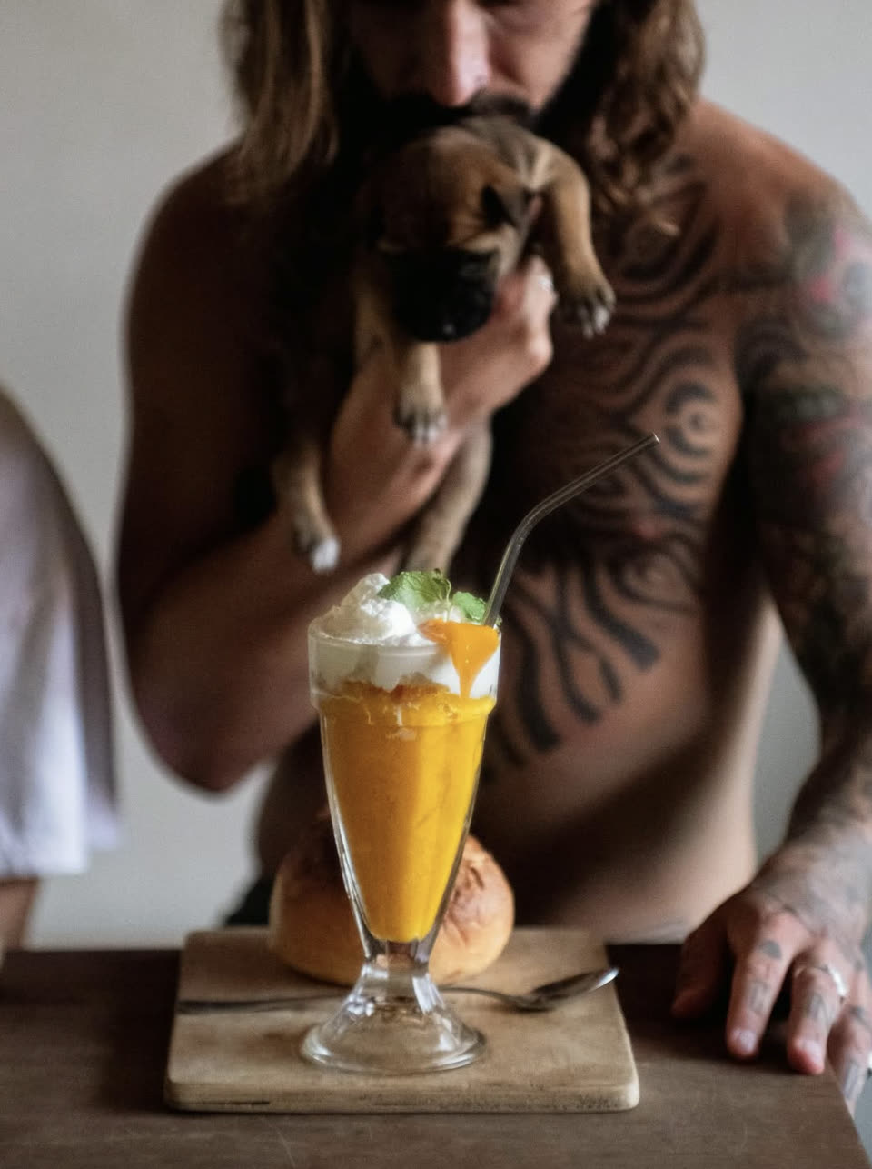 Fresh mango smoothie with cream